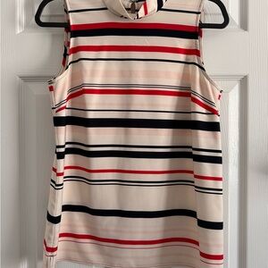 Ann Taylor Factory Cream Navy & Red Striped Mock Neck Camisole